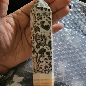 Dendritic Orange Banded Calcite Tower - Beautiful Natural Crystals Stone has Lace Dendrite Patterns