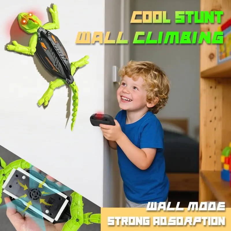 Remote Control Wall Climbing Gecko Toy - Unisex Interactive Light-Up Lizard, LED Eyes, 360° Spin, Dual-Mode Driving, Rechargeable Electric Kids’ Gift for Ages 5+