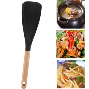 The cooking spoon designed for non-stick cookware is highly suitable for cooking and serving. Made of sturdy, BPA-free matte silicone, the wooden handle spoon is perfect for stirring, scooping, and scraping kitchenware Long