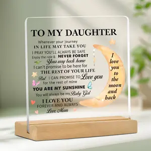 To My Daughter Letter Pattern Acrylic Heart Personalized Plaque with Wooden Stand, Desktop Decoration Sign, Home Decor for Living Room Bedroom, Gift for Daughter