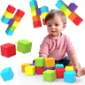 Magnetic Building Blocks - 1.65in Large Magnetic Stacking Cubes (12 PCS), Mother's Day Gift, Bath Toys with Grip-Safe Edges, Waterproof Bath-Safe Manual Sensory Montessori Toys for 1-3 Year Old Toddlers