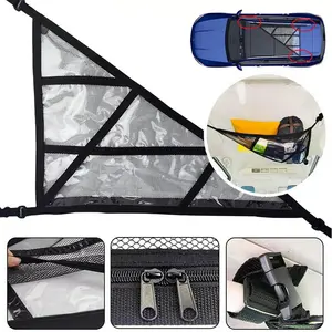 HOMEYA Car Ceiling Cargo Net, 30.7"×22" Fits New Cars with 3 Handles, Strengthens Load-Bearing Car Roof Storage Organizer, Double-Layer Mesh Cargo Net for SUV, Truck Camping Accessories, Road Trip Essentials