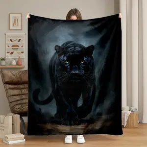 1pc Black Panther Majestic Flannel Fleece Throw Blanket, Super Soft Warm Plush Bedding for Couch Sofa Bed, Cozy Home Decor for Adults, Flannel Blankets, Fluffy Blanket