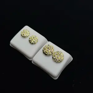 Gold nugget diamond round earrings ( D )