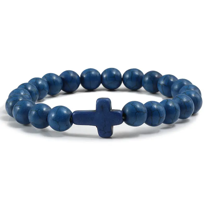 Cross deep blue turquoise bracelet