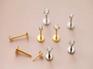 18g 20g 16g Tiny Cz Threadless Push In Labret • Push Back Tragus Stud • Gold Silver Minimalist Cartilage Earring • Conch Stud Sensitive Skin