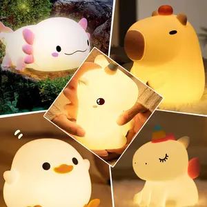 Cute Unicorn/Axolotl/Capybara/Duck Silicone Night Light, USB Rechargeable, Dimmable with 20min Timer, for Kids Bedroom & Nursery