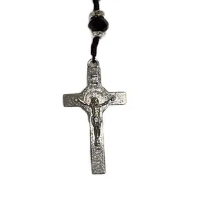 Exquisite Rosary Saint Jude or Virgin Mary Cross Pendant Mexican Necklace Braided Cord Green beads Chain Charm Accessories for Men and Women Catholic St Jude Elegant Religious