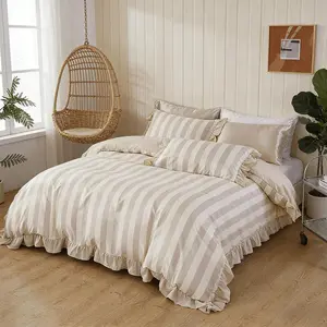 Elegant Vintage French Stripe Bedding Set, Includes 1 Duvet Cover  and 2 Pillowcases No Insert, Soft and breathable fabric, suitable for all seasons.