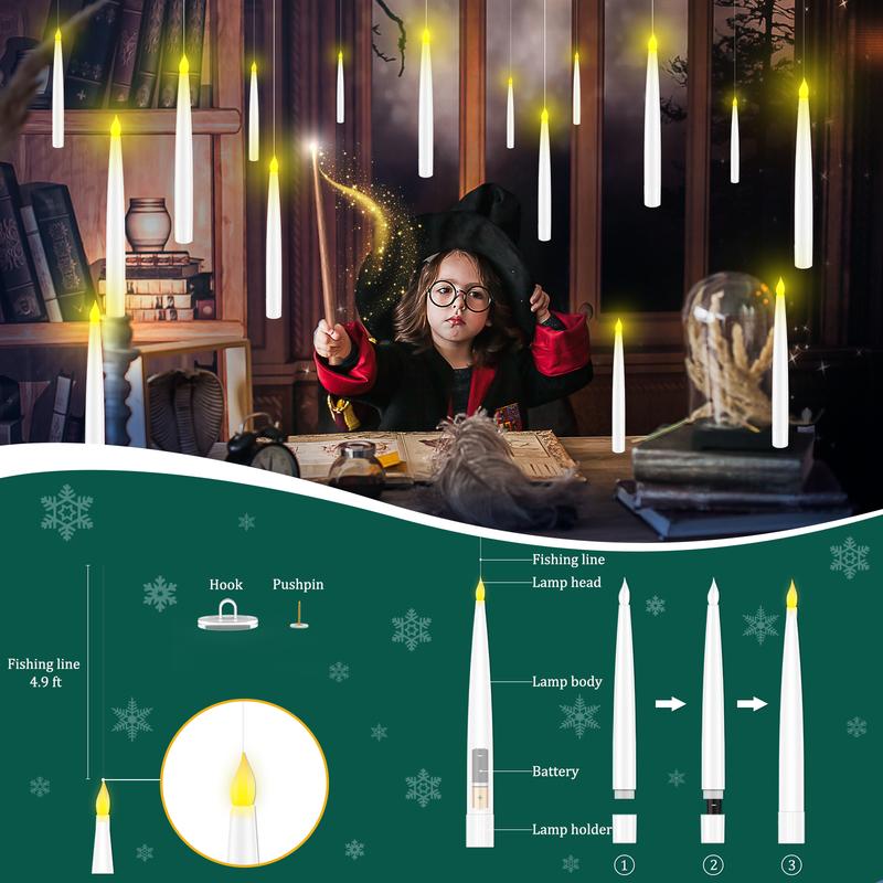 Floating LED Flameless Candles with Remote for Valentine's Day, Christmas & Halloween – 6.6" Battery Operated Flickering Candles for Home and Party Decor