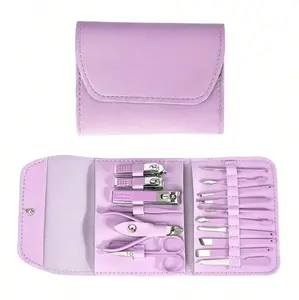 Anti-Rust Stainless Steel 16Pcs Manicure Set Portable Purple Leather Case Nail Clipper Pedicure Grooming Tools