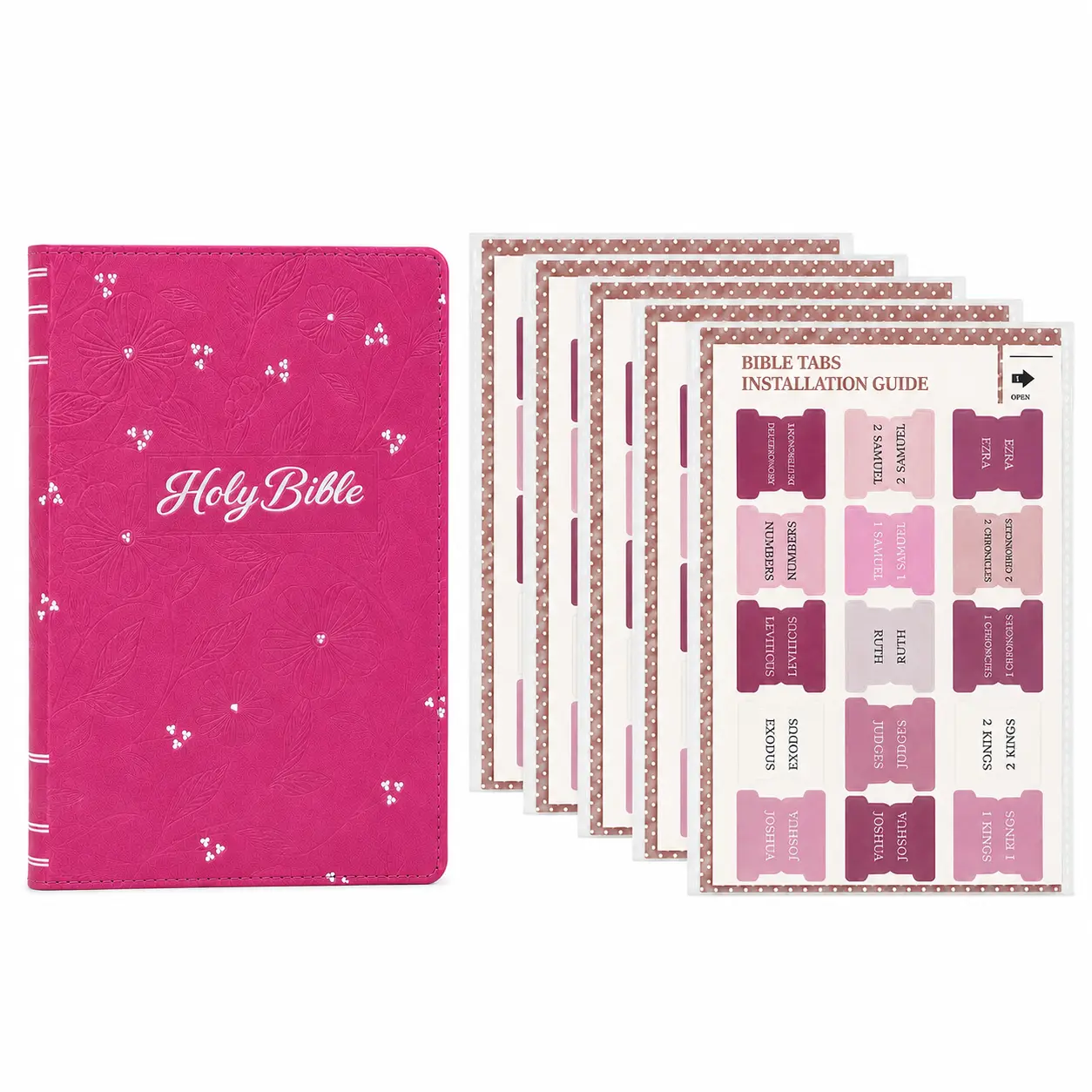 KJV Holy Bible Gift Edition - Pearlized Cherry Pink Faux Leather Flexcover with Pink Boho Tabs, Heat-Debossed Floral Design, Silver-Foiled Title, Daily Devotional Hardcover Notebook, Bible Study Kit for Easy Navigation