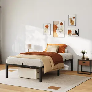 Bed Frame, Platform Bed Frame with Storage Space, Heavy Duty Steel Slat Support, No Screws Needed, Easy Assembly