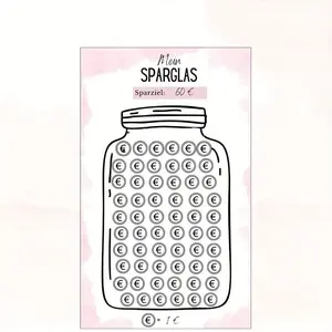 German Savings Challenge Tracker Sheets, Mein Sparglas Visual Saving Cards, Budget Planner Worksheets, Creative Gift, Euro Edition