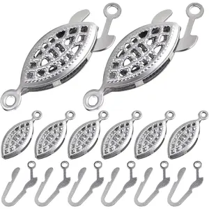 30 Pieces Filigree Box Necklace Clasps Stainless Steel Oval Fish Hook Clasp Jewelry Slide Clasps Bracelet Connectors for DIY Jewelry Making Birthday Party Gift