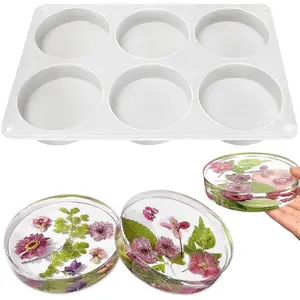 6-Cavity Round Silicone Coaster Molds for Resin Casting, 4 Inch Deep Epoxy Molds for DIY Coasters, Flower Bouquet Preservation, Trinket Tray, Candle Holder, Shiny Reusable Resin Mold for Art & Crafts, Perfect for Handmade Resin Projects