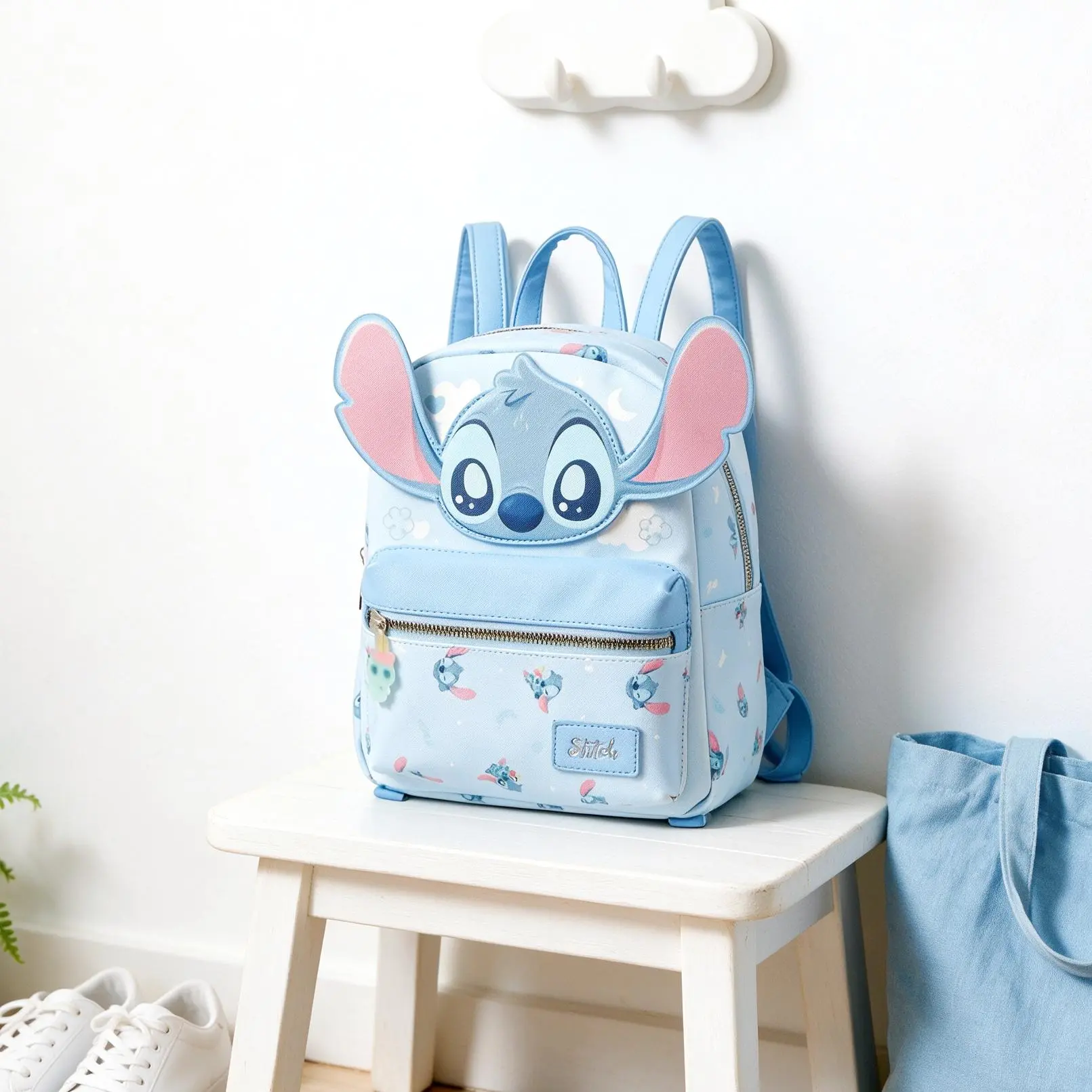 【Back to School】Disney Lilo & Stitch 3D Dual-Shoulder Backpack, Cute Character Bag with Large Ears & Zipper Closure, 24x10x30cm Stylish Daypack for School & Travel