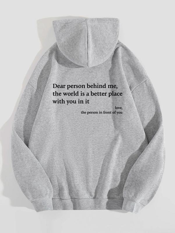 Inspirational Letter Print Plush Hoodie Unisex Oversized Pullover with Kangaroo Pocket Long Sleeves Winter Casual Hoodie in White Gray Black Apricot Pink Green Red Purple Khaki Sky Blue Beige