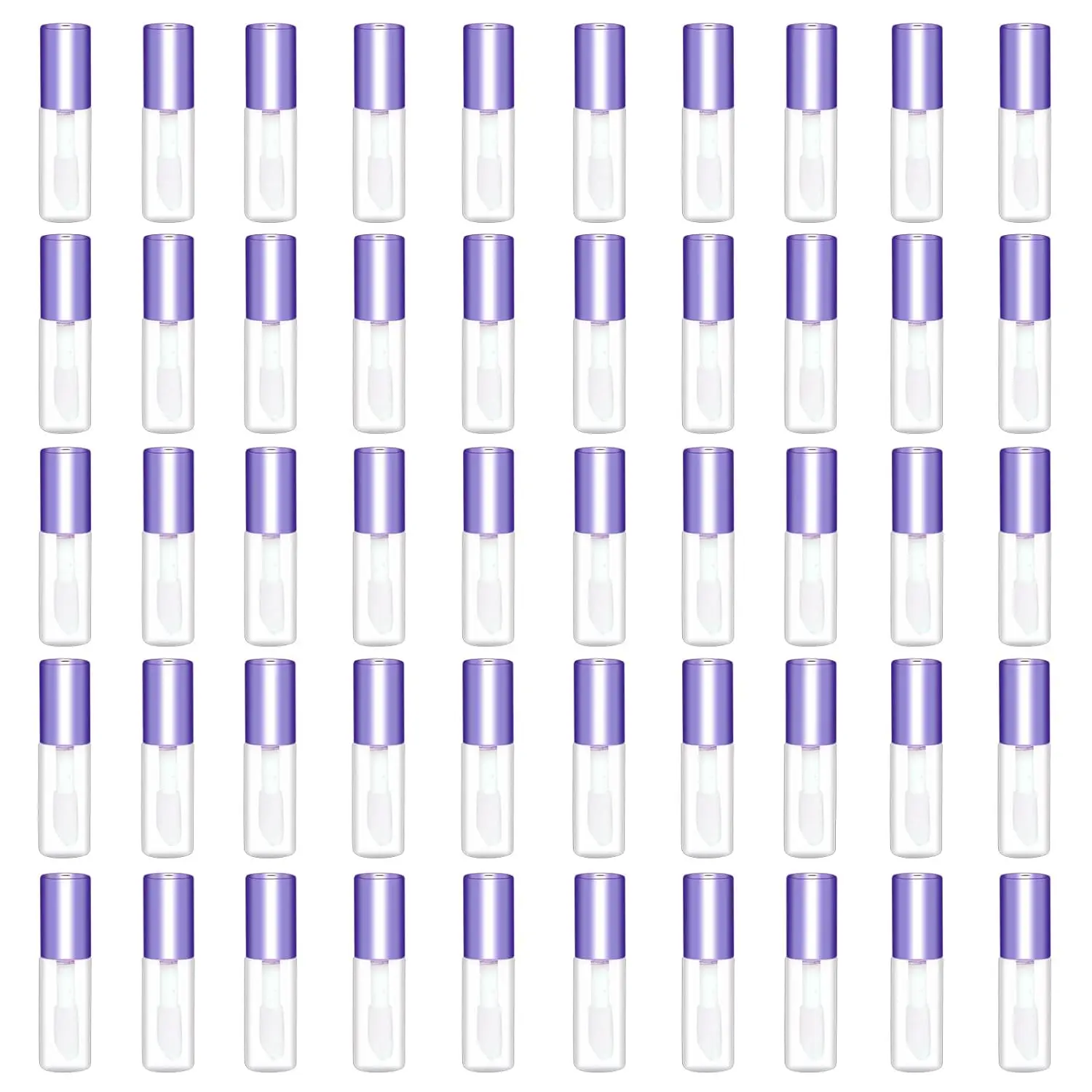 50 Pack 1.2ML Clear Mini Lip Gloss Tube Empty Lip Balm Containers With Purple Lid for Lipstick (Purple)