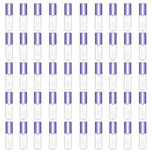50 Pack 1.2ML Clear Mini Lip Gloss Tube Empty Lip Balm Containers With Purple Lid for Lipstick (Purple)