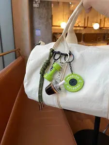 Sports And Fitness Themed Keychain - Dopamine Style Color Matching, Fluorescent Green Mini Dumbbells And Barbell Shaped Decorations, Simulated Coffee Cup Bag Pendant, Practical And Sports Themed Keychain For Those Who Love Sports, Stylish Keychain