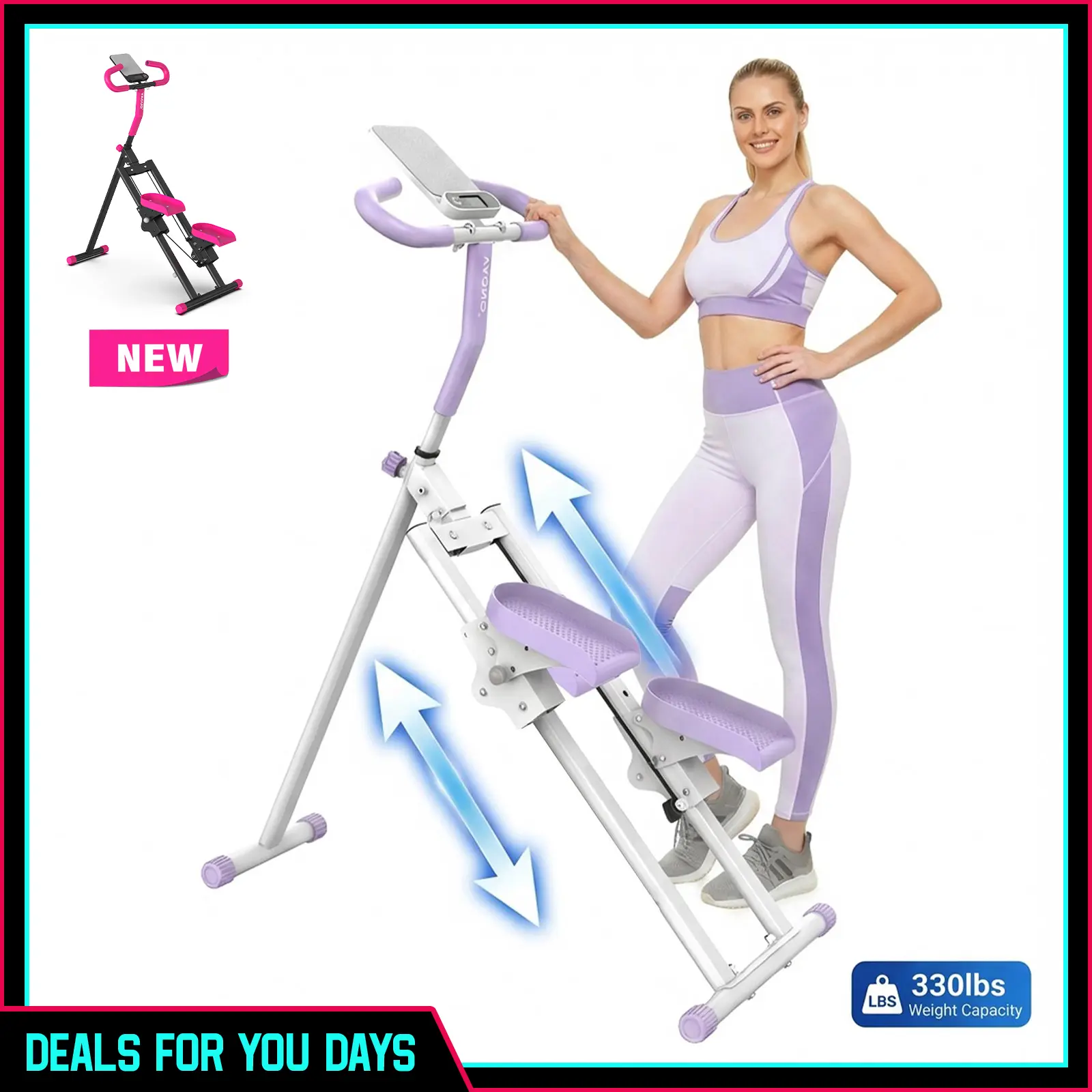 DEALSFORYOUDAYS Stair Stepper w/ Handlebar, Extended Step Range Climber Machine for Legs & Core Workouts, Home Workout Equipment