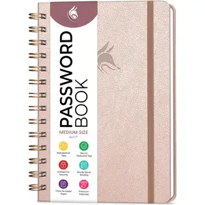 Password Book Spiral - Internet Address & Password Organizer with Laminated Alphabetical Tabs - Password Keeper Journal - Hardcover, Medium Size, 6.1x7.7" (Rose )
