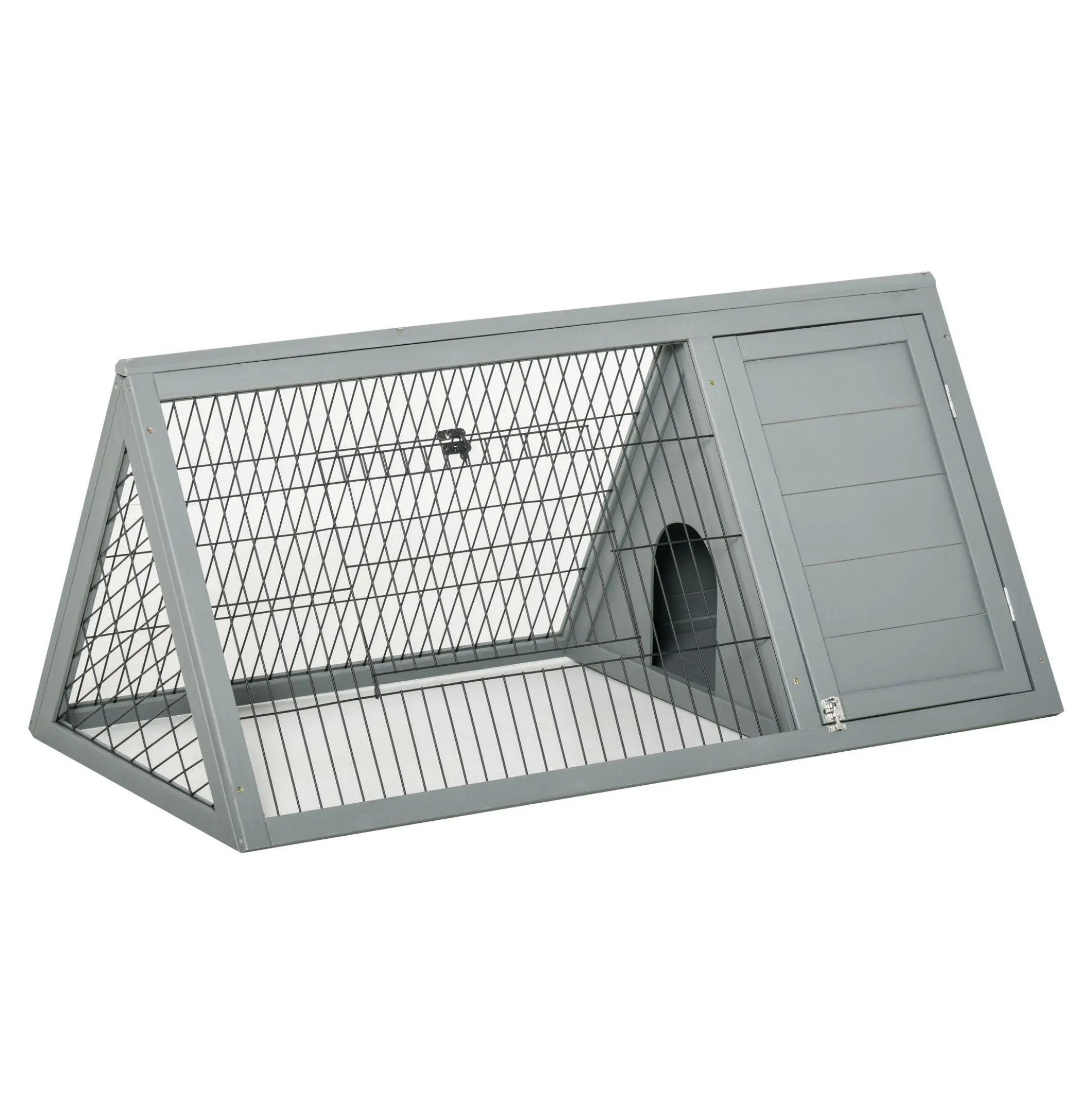 Gray Fir Wood Outdoor Rabbit Hutch - 46x24in Small Animal House with Run, Triangular Roof, Ventilated Walls, Pet Outdoor Hutches