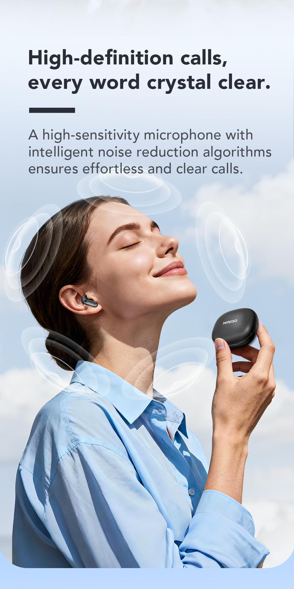 MINISO MS108 Wireless Headphones In-ear Design Noise Cancelling True Wireless Earbuds with Digital Display Bluetooth 6.0 Gaming Headset for Running Exercising Lightweight Fitness Earphones