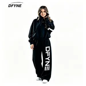 DFYNE Women's Oversized Sports Sweat Suit 2 Piece Hoodie Sweatpants Tracksuit
