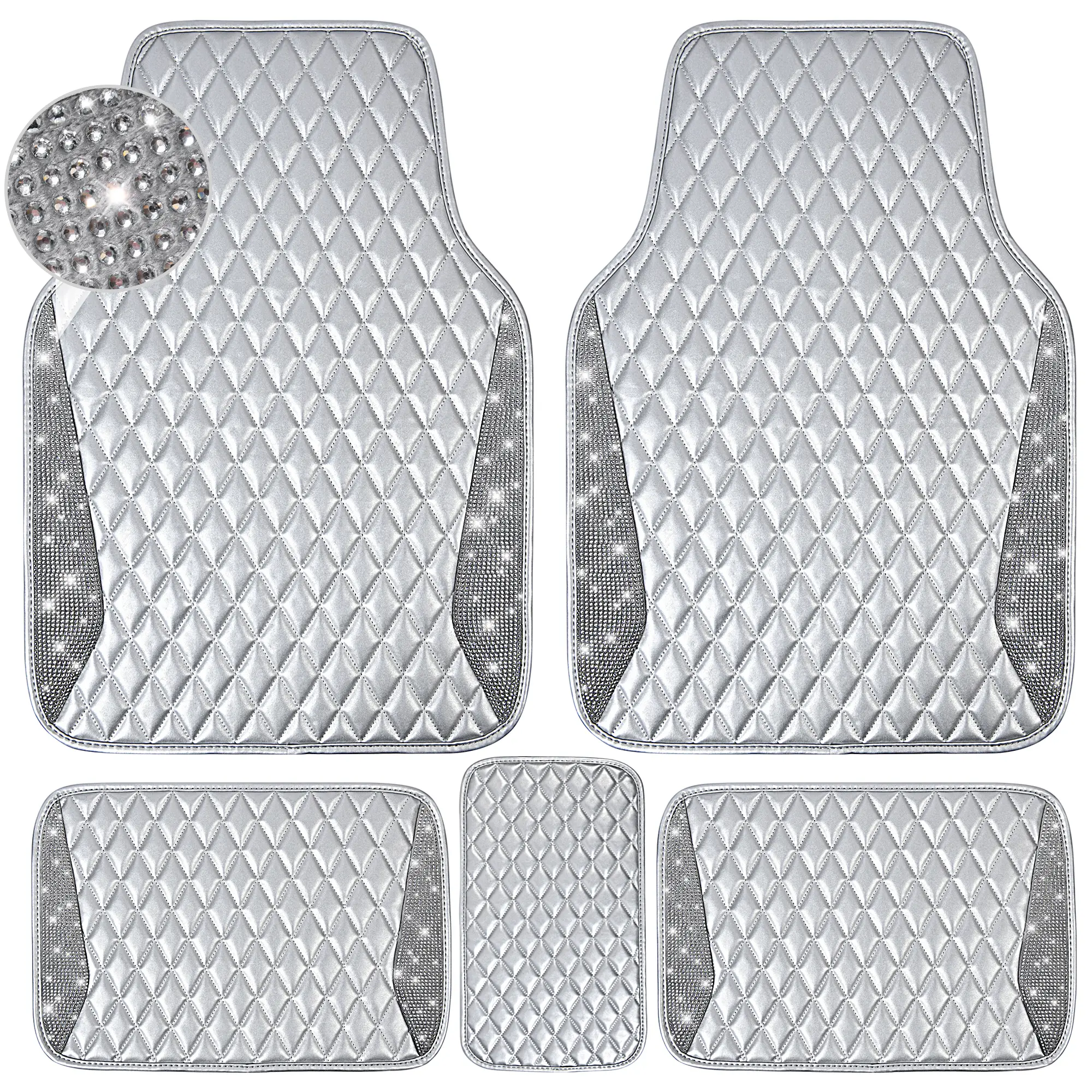 Leather Silver Diamond-Car Floor Mats