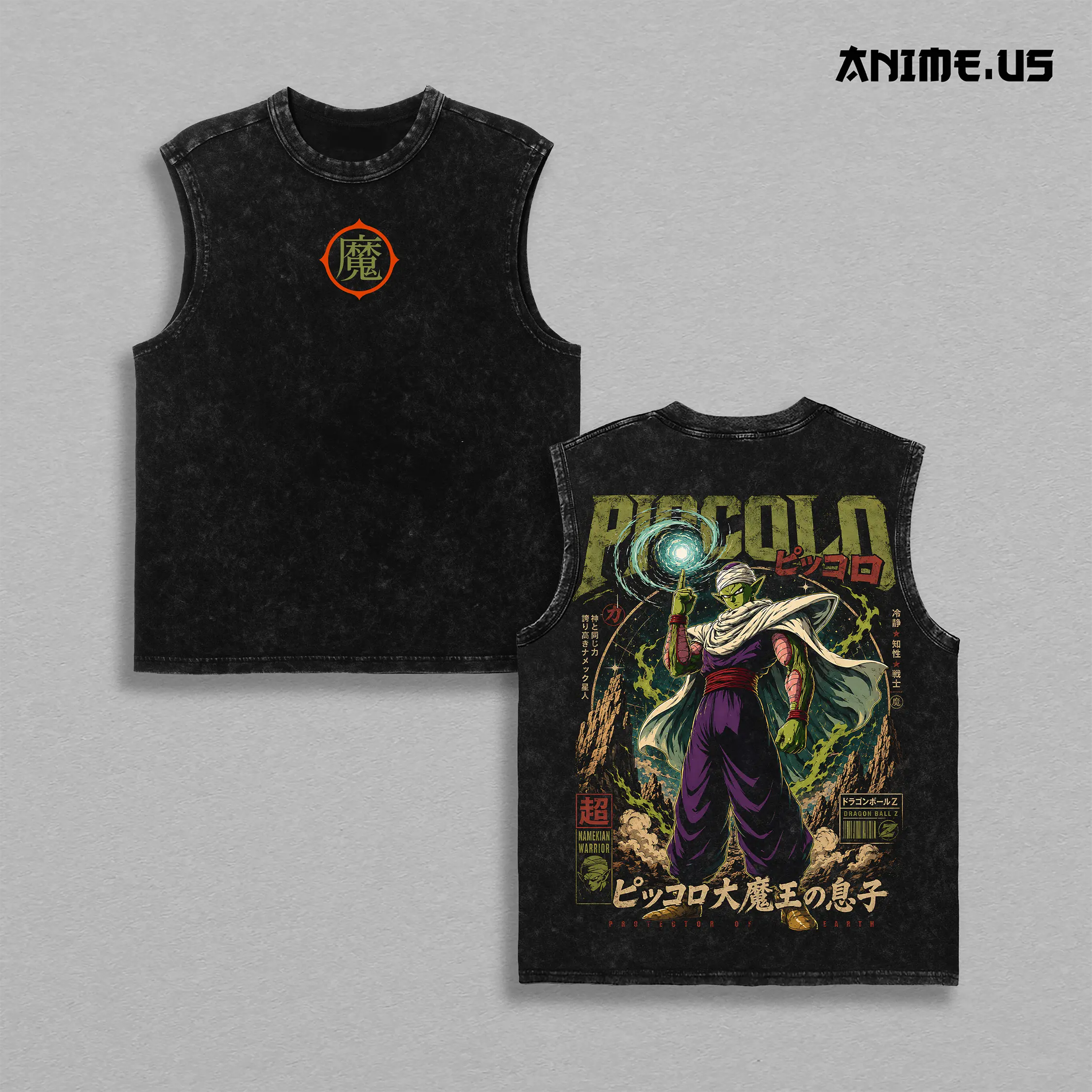 Piccolo Namekian Warrior DBZ Anime Graphic Vintage Tank Top, Special Beam Cannon Fighter Sleeveless Gym Tank Heavyweight Cotton Japanese Anime Streetwear