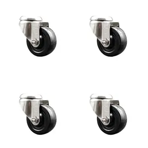 Hard Rubber Swivel Bolt Hole Caster Set of 4 with 3 Inch Black Caster Wheels - 316 Stainless Steel Casters - Includes 4 Swivel Casters - 1,100 lbs. Total Capacity - Service Caster Brand