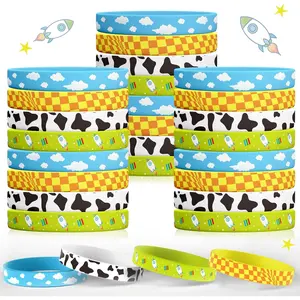 Cartoon Story Silicone Bracelets 36Pcs Cow Pattern Birthday Party Bracelets for Toy Themed Birthday Favors Party Supplies