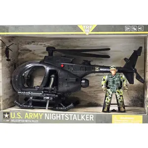 U.S. Army Night Stalker Helicopter with Soldier Figure and Light/Sound Midnight Black Color Realistic Lights Sounds Perfect Gift for Kids