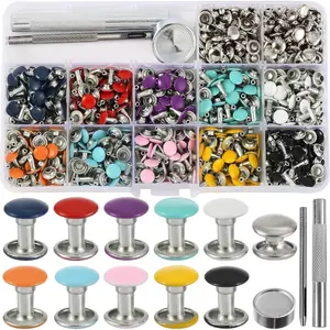 380 Sets 8MM Leather Rivets Kit Studs for Clothing Double Cap Rivets for Clothing Fabric Colorful Rivets with Leather Crafting Rivet Tool for Repair Decorate Clothes Shoes Bags Belt Dog Collar