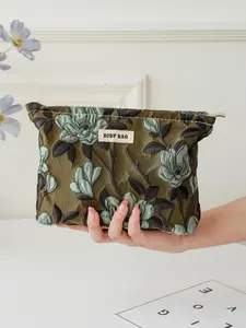 Floral Pattern Makeup Bag, Large Capacity Cosmetic Storage Bag, Zipper Makeup Organizer Pouch, Versatile Storage Bag for Travel & Daily Used, Handheld Cosmetic Pouch, Travel Cosmetic Bags, Cosmetics Bag