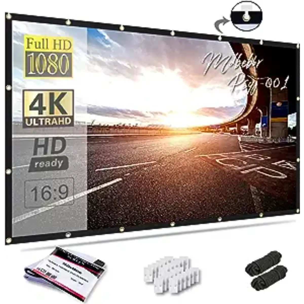 150-Inch 16:9 Double-Sided Movie Projection Screen, Foldable Anti-Crease Portable Metal-Mount Durable Projector Screen for Home Theater, Outdoor Use