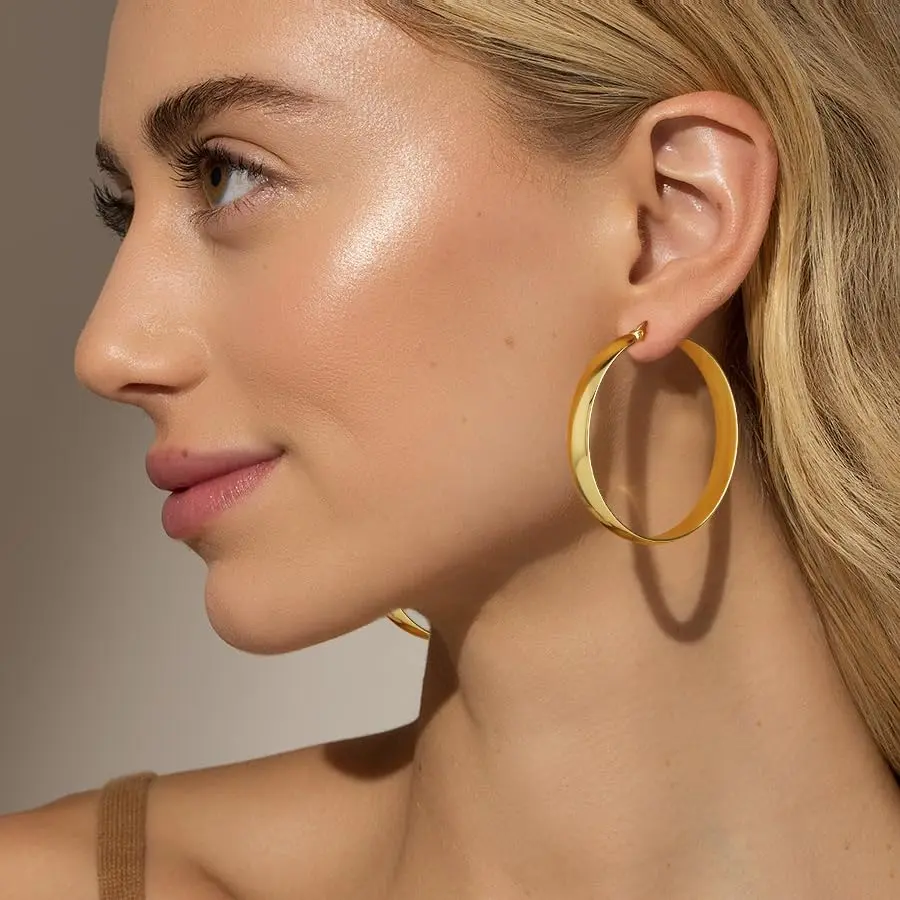 50mm wide gold/silver ring earrings, women's pure silver ring earrings, large gold ring, hypoallergenic 925 pure silver earrings, 14-k gold earrings