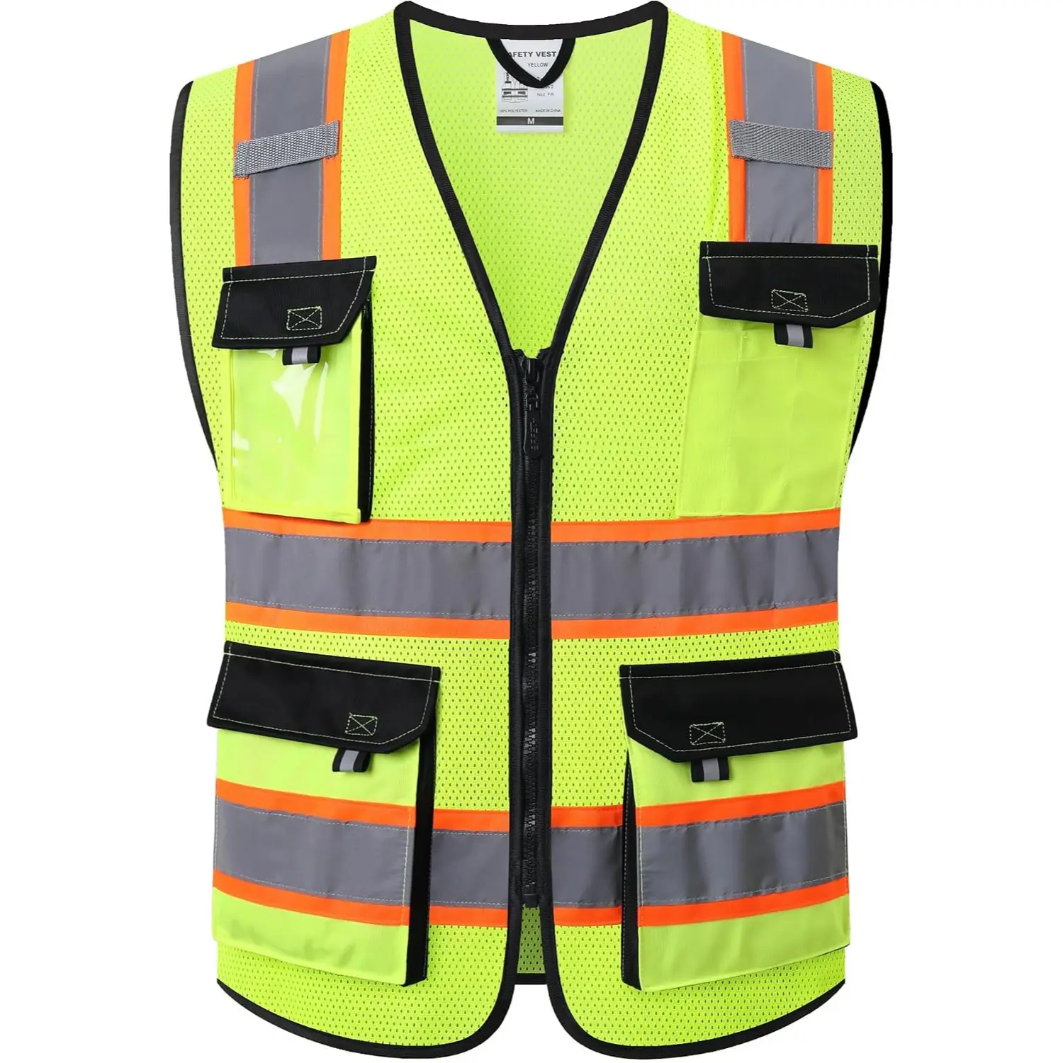 High Visibility Reflective Safety Vest with 8 Pockets 100% Polyester Mesh Hi Vis Work Vest for Men Women Construction