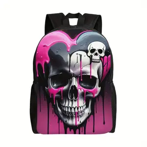 Sweet Skull Print Unisex Large Capacity Laptop Backpack For Teens Men Women, Lightweight Casual Daypack With Adjustable Straps & Side Pockets, Ideal For School Work Travel, Perfect Gift For Teachers Doctors Nurses Skull Lovers