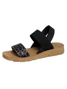Women's Leopard Print Cross Strap Sandals Thick Sole Anti-Slip Summer New Outdoor Slip-On Shoes, Fashionable & Comfortable Footwear