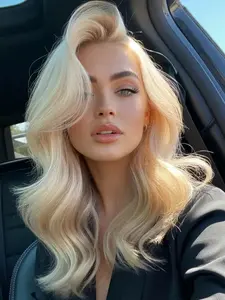 16 Inch Blonde Synthetic Lace Front Wig For Women, 13x4 Front Lace Natural Hairline,Medium Length Body Wave, Middle Part,  Heat Resistant Fiber, Daily/Party/Cosplay Wig