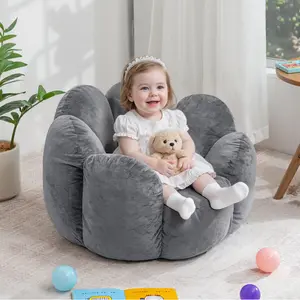 HOMMPA Kids Bean Bag Chair Flower Shape Bean Bag Sofa Comfy Velvet Bean Bag Chair for Kids Boys and Girls Baby Lazy Floor Sofa Chair for Gaming Reading Playing Grey