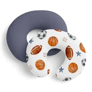 Sweet Jojo Designs 2-Piece Muslin Nursing Pillow Covers Set (Sports Theme) for Newborn Baby Boys 100% Cotton Breastfeeding Pillowcases-PILLOW NOT INCLUDED (Solid Blue, Watercolor Vintage Sport Themed)