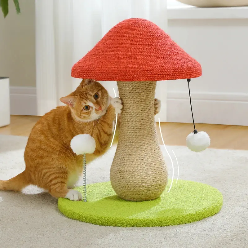 Mushroom Cat Scratcher, Cute Cat Scratcher, 100% Sisal Covered Scratcher and Pom Pom Cat Toy, Mushroom Cat Scratcher Mushroom-Shaped Scratching Post Extra-Large Cat Scratching Post