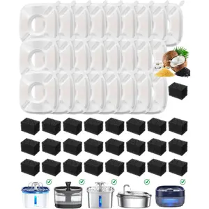 50 Pcs Cat Water Fountain Filters for Veken 95oz/2.8L, 67oz, 85oz, 135oz Dog Water Fountain Automatic Pet Fountain Dog Water Dispenser 25Pcs Pet Fountain Filter Replacement & 25Pcs Pre-
