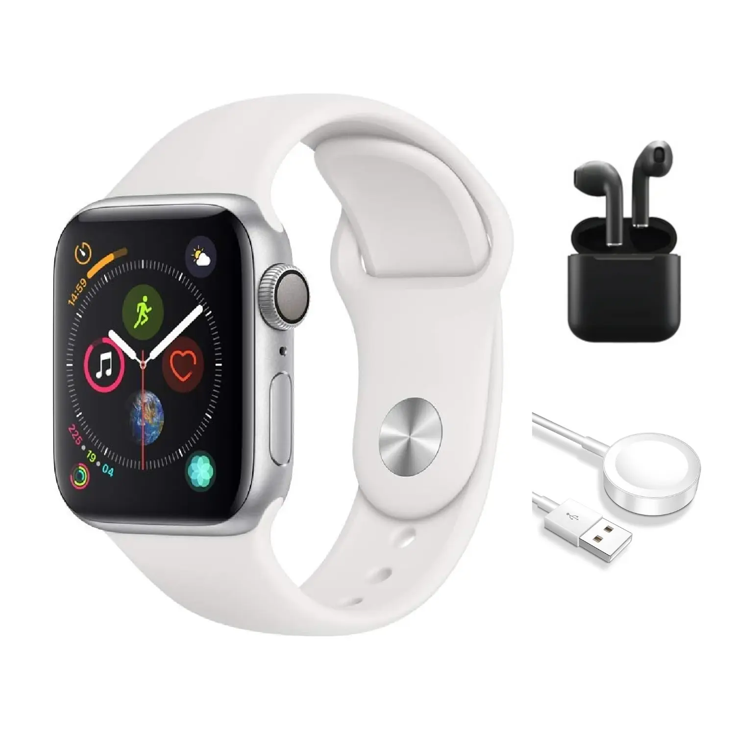 Refurbished Apple Watch Series 4 Aluminum (GPS Only, No Cellular) Good Condition with Wireless Earbuds & 1 Year Warranty