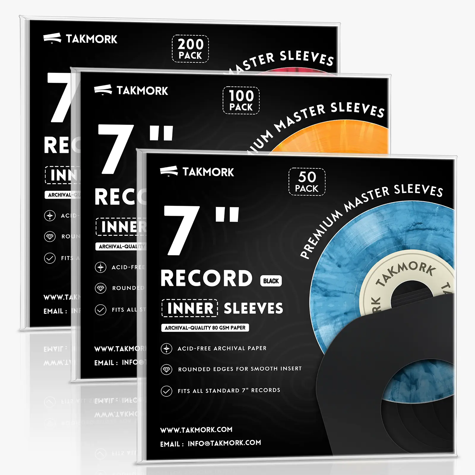 Takmork Protective 7" Vinyl Record Inner Sleeves - Heavyweight Acid-Free Paper, Rounded Corners, Slim Jackets for 45 RPM Collectors, Record Protection