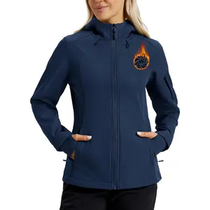 Women's Waterproof Softshell Jacket with Hood Fleece Lined Warm Light Raincoat for Outdoor Hiking